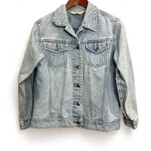 St John's Bay Jean Jacket Women PSmall Blue Light Wash Pockets Long Sleeve Denim